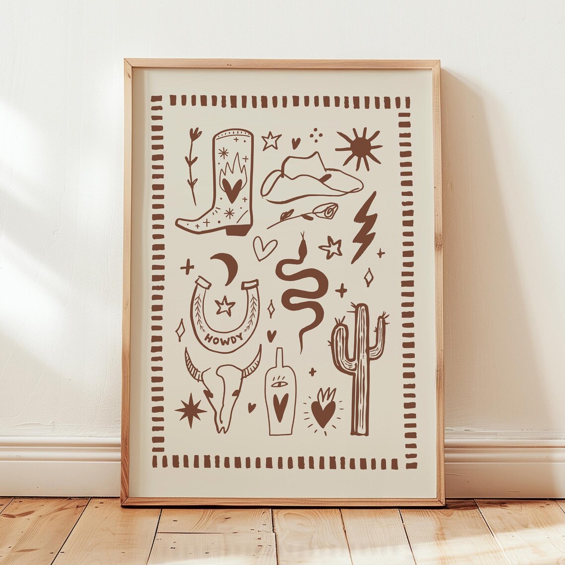 Vintage Western Print, Brown Cowboy Desert Poster