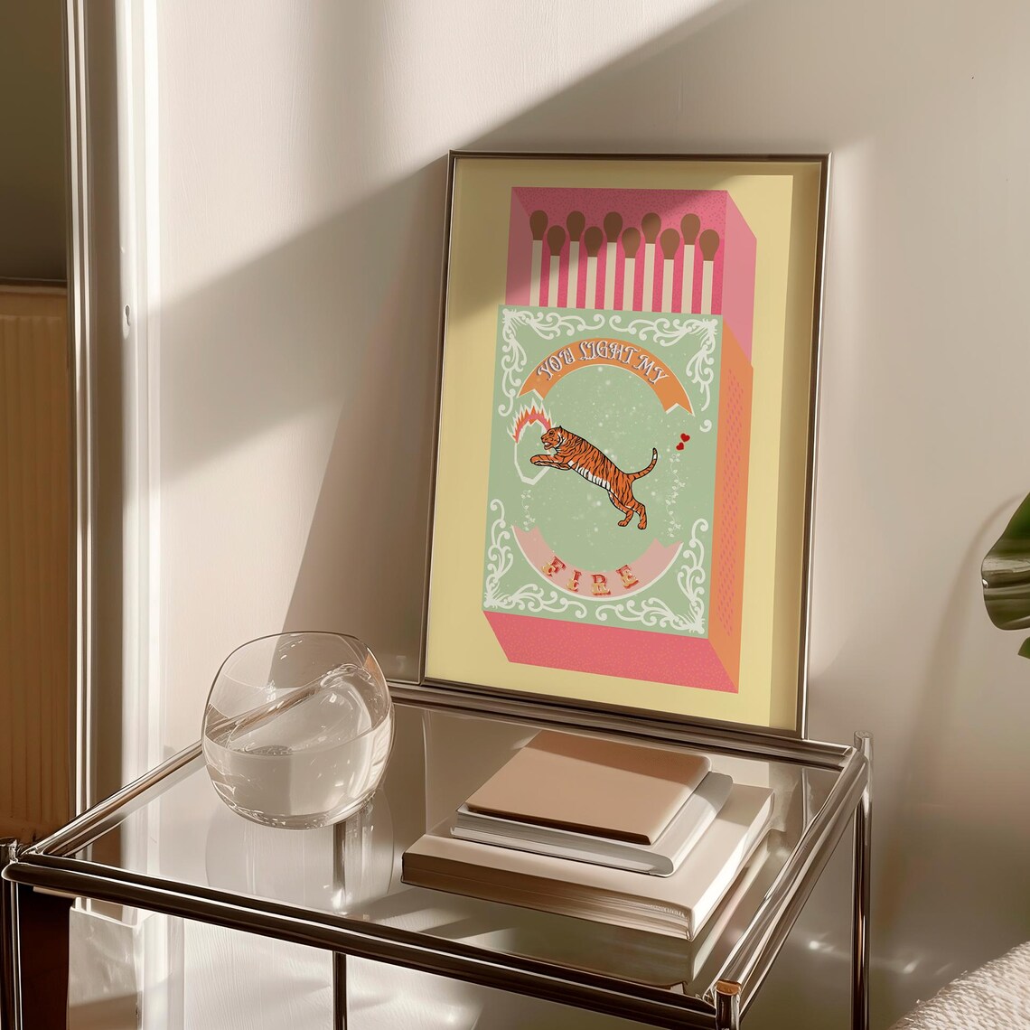 You Light My Fire Pink Matchbox Tiger Vintage Retro Art Poster