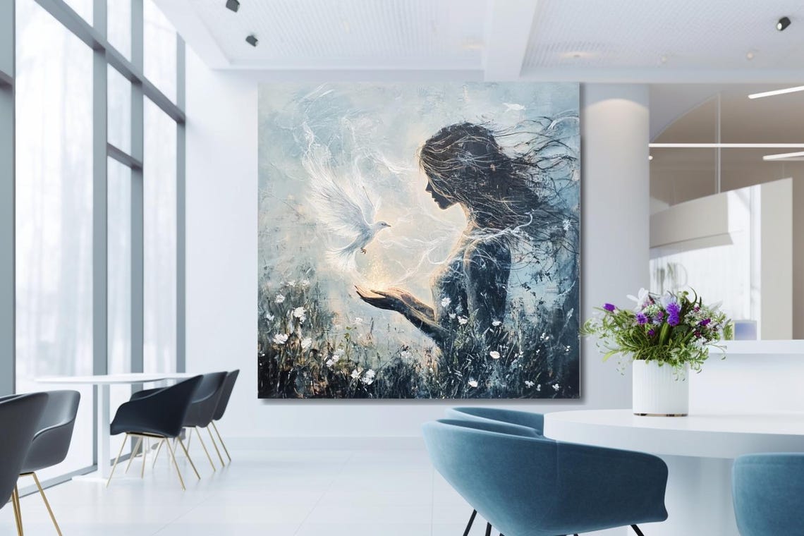 Woman Releasing White Dove Watercolor Peace Hope Decor Poster - Image 3