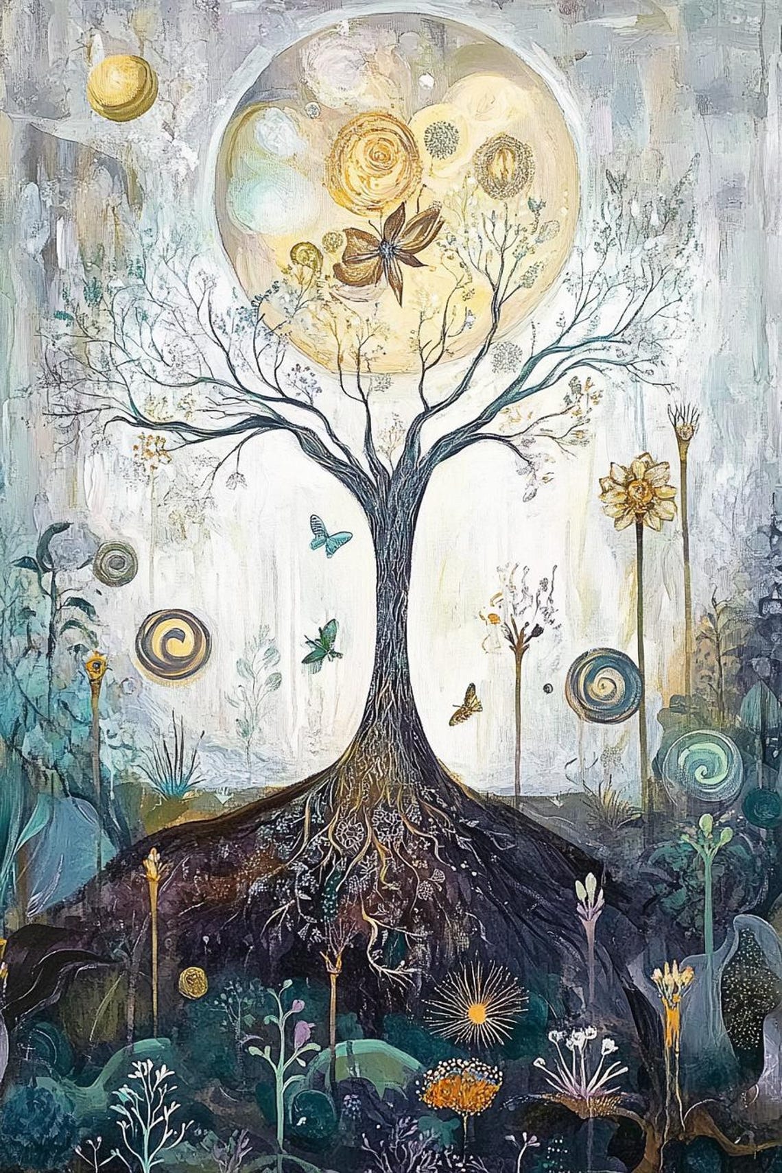 Wishes Of Nature Moon Tree Butterflies Whimsical Abstract Poster - Image 2