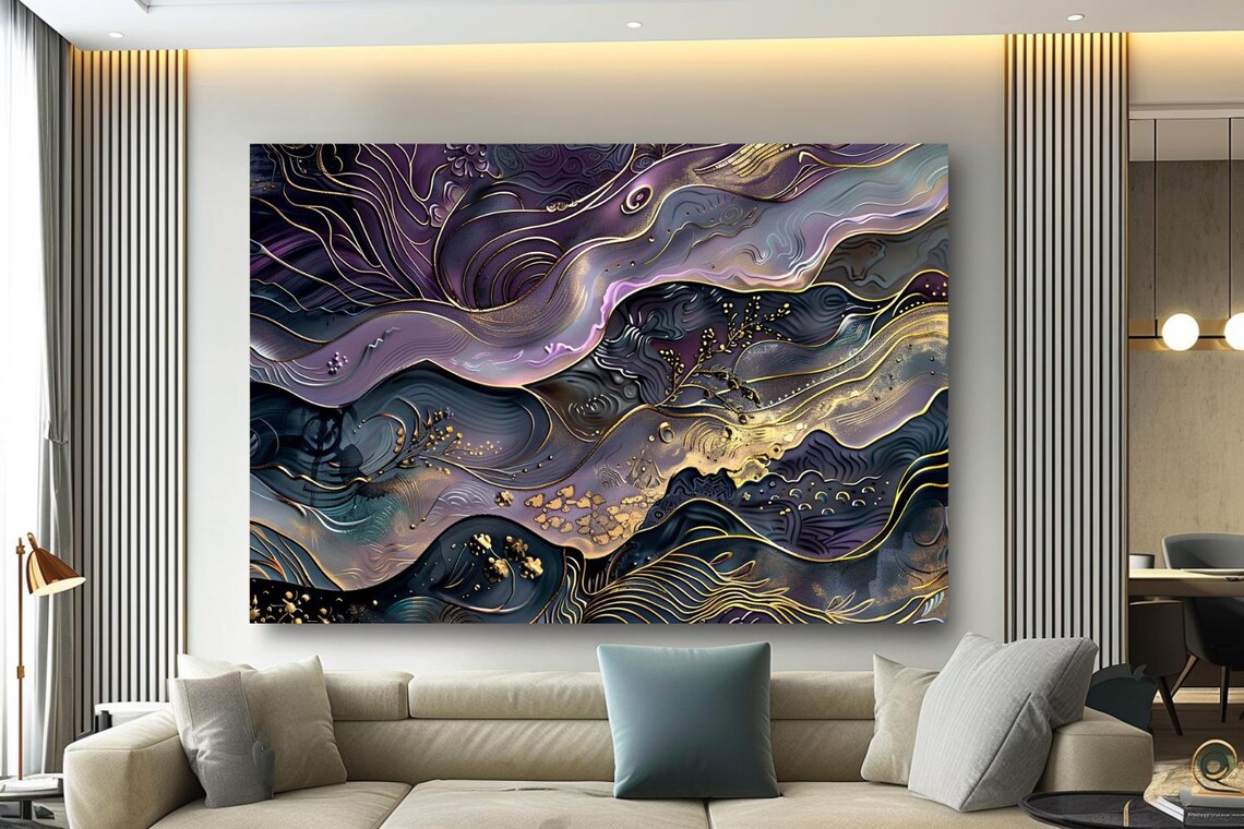 Purple and Gold Marble Swirls Abstract Fluid Painting Poster - Image 3