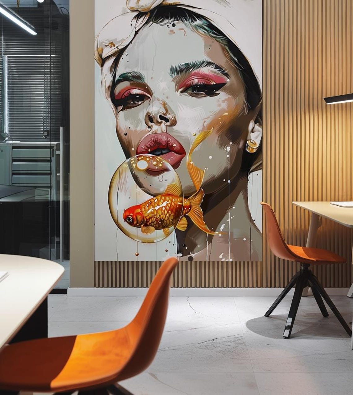 Woman Portrait With Goldfish Bubble Pop Art Surreal Decor Poster
