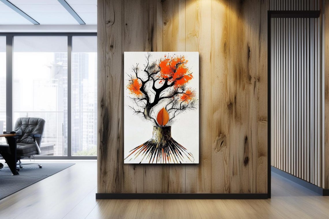 Burning Tree Growing From A Stump With Orange Splashes Poster - Image 3