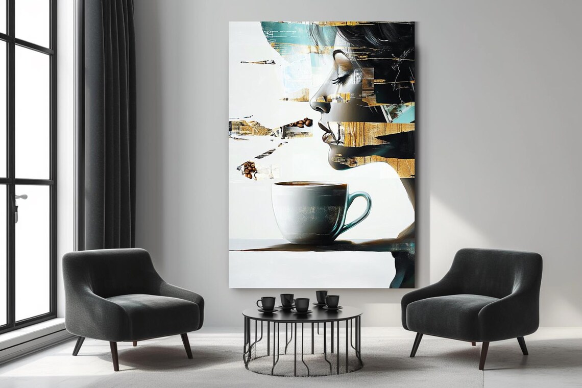 Coffee Woman Sipping From Cup Collage Abstract Modern Art Poster - Image 3