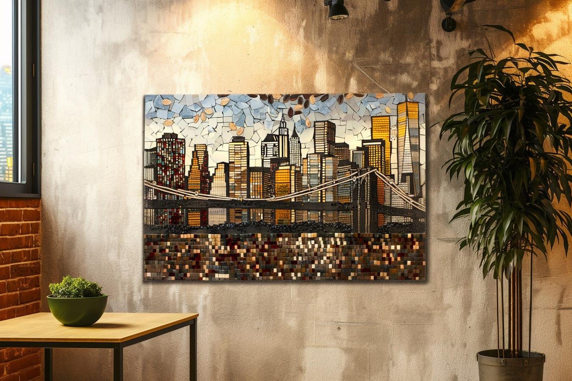 Painting Bridge In The City Abstract Stretched Painting Wall Art Print Contemporary Artwork For Home Decor