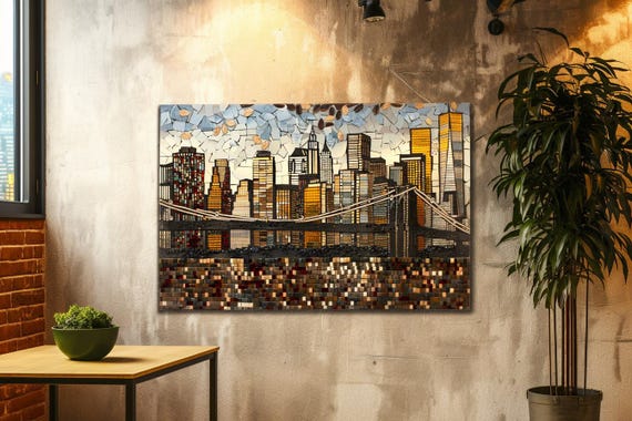 Painting Bridge In The City Abstract Stretched Painting Wall Art Print Contemporary Artwork For Home Decor