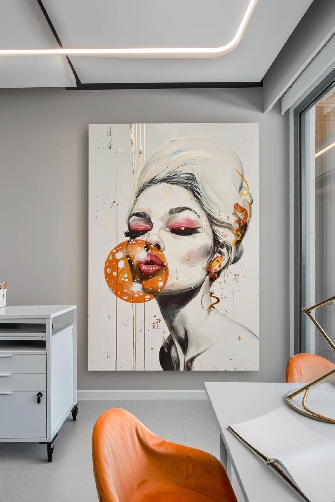 Woman Blowing Golden Bubble With Goldfish Fantasy Art Poster