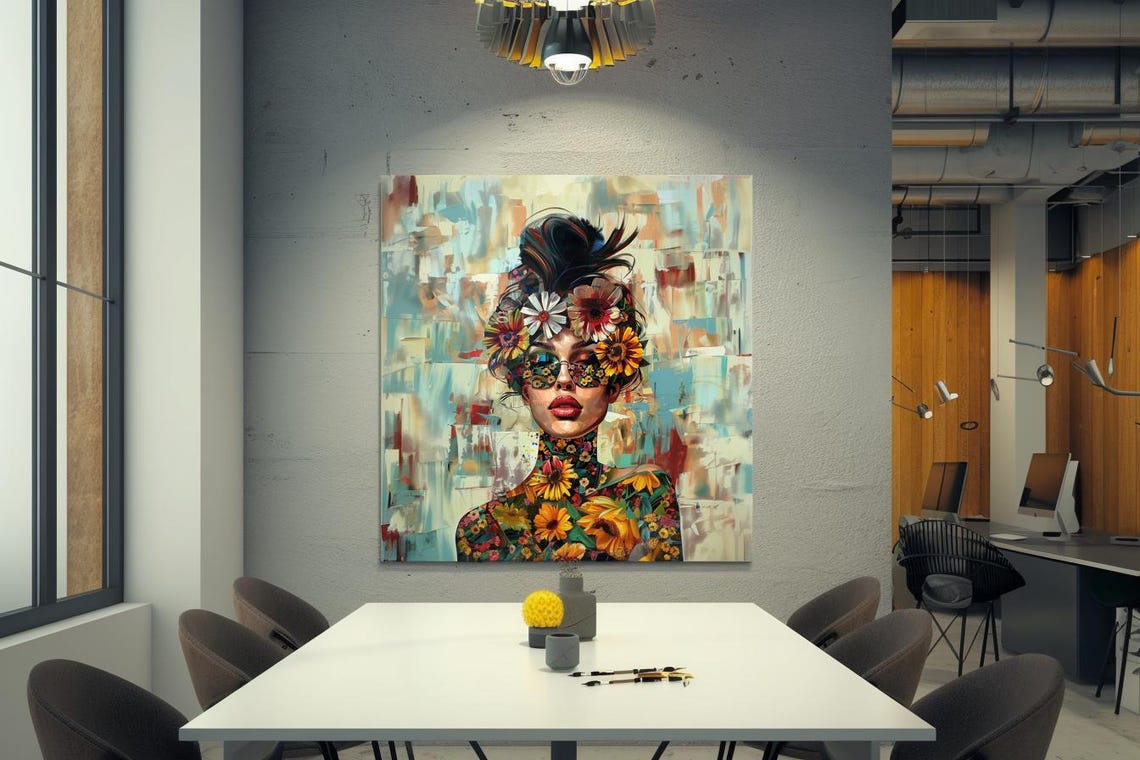 Floral Woman Portrait With Blossoms Pop Art Modern Decor Poster