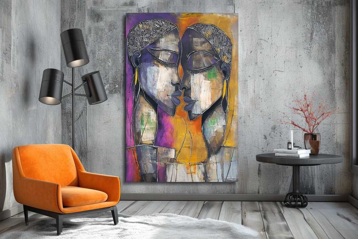 Abstract Mosaic Of Two Women Kissing In Purple And Gold Poster - Image 3