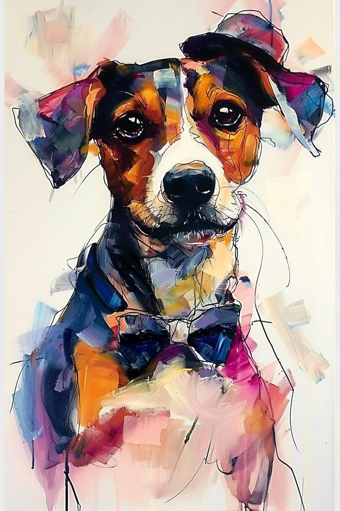 Colorful Watercolor Dog With Bow Tie Stylish Portrait Poster - Image 2