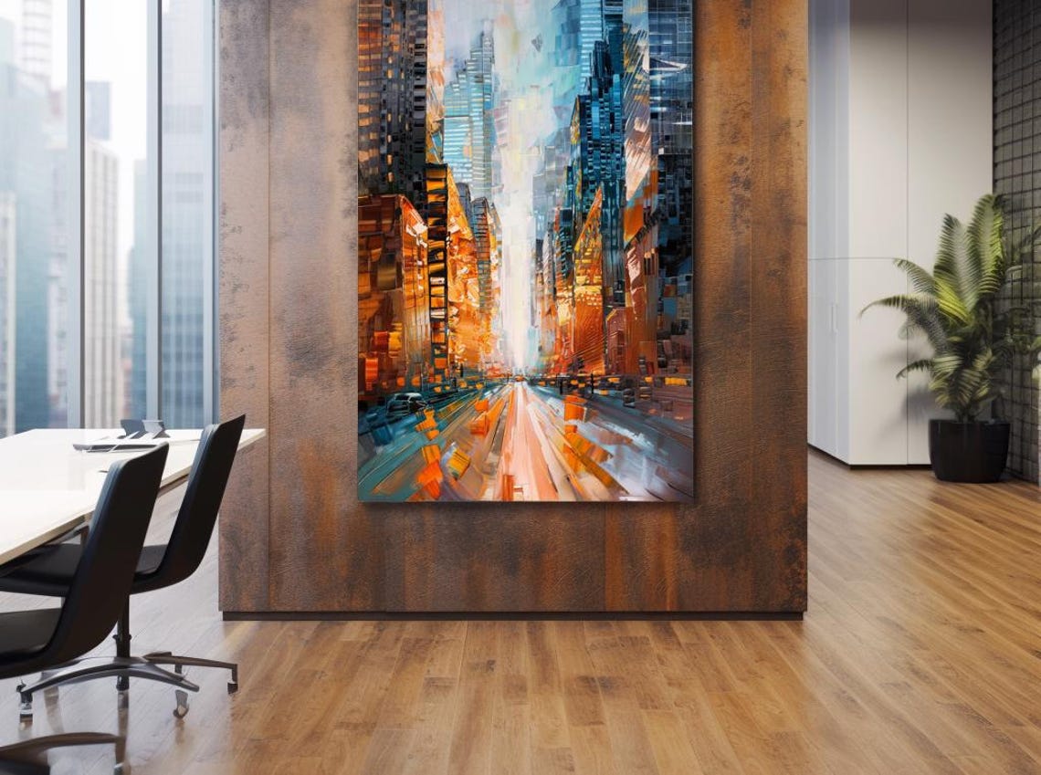 Golden City Street Canyon Abstract Skyscraper Modern Art Poster - Image 3