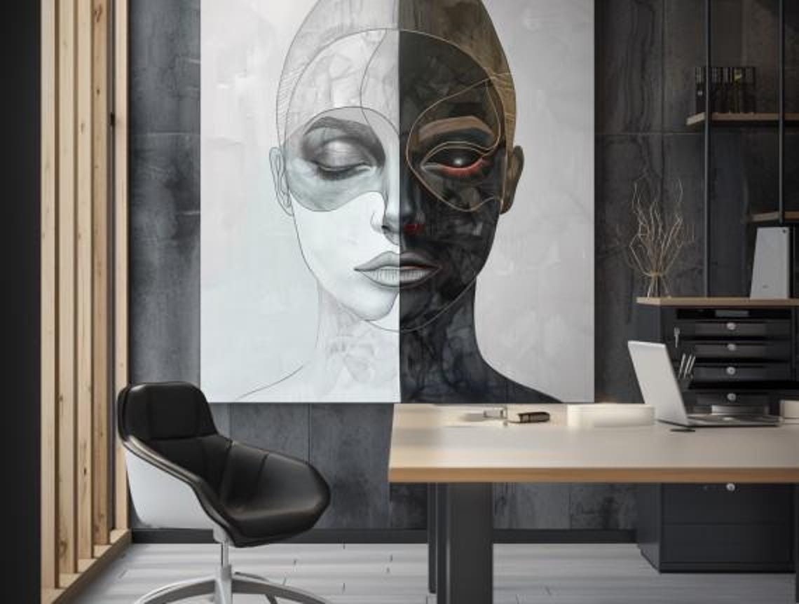 The Search For Balance Split Face Light And Dark Portrait Poster