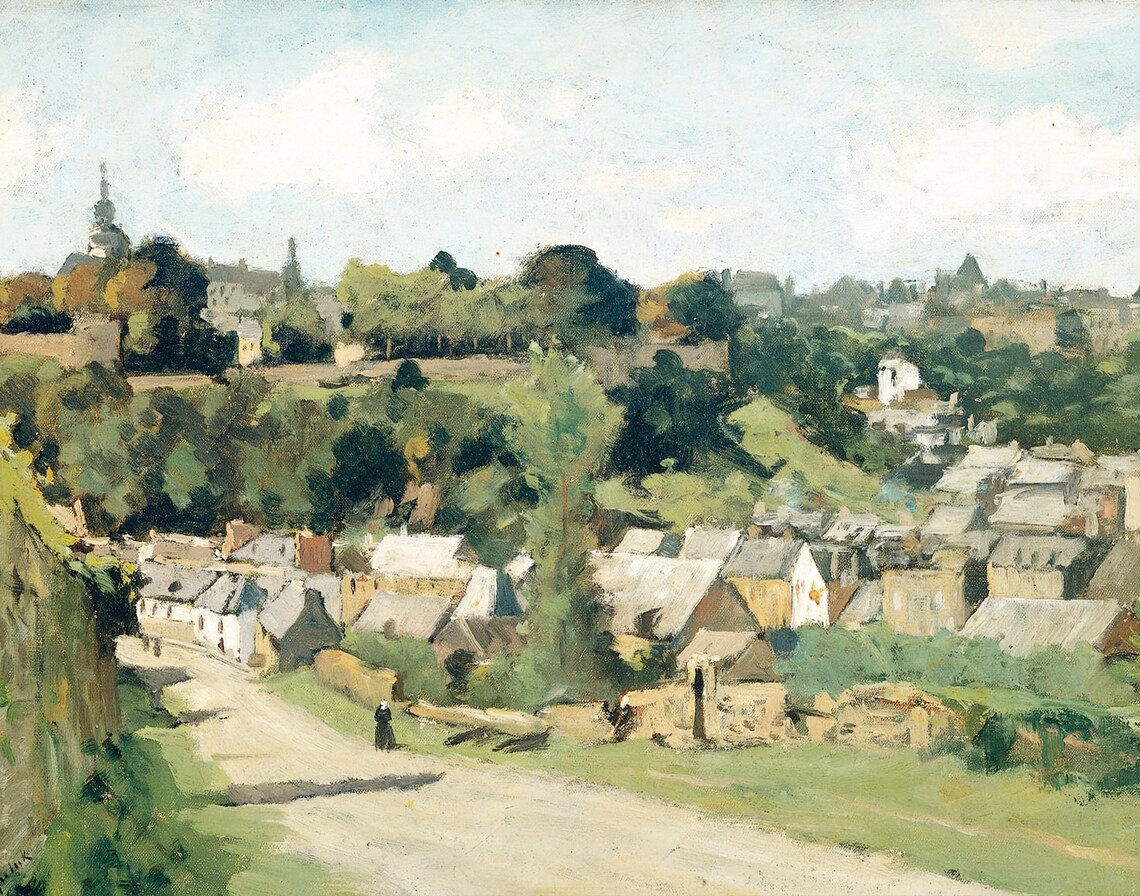 European Landscape Vintage Village Oil Painting Art Print - Image 3