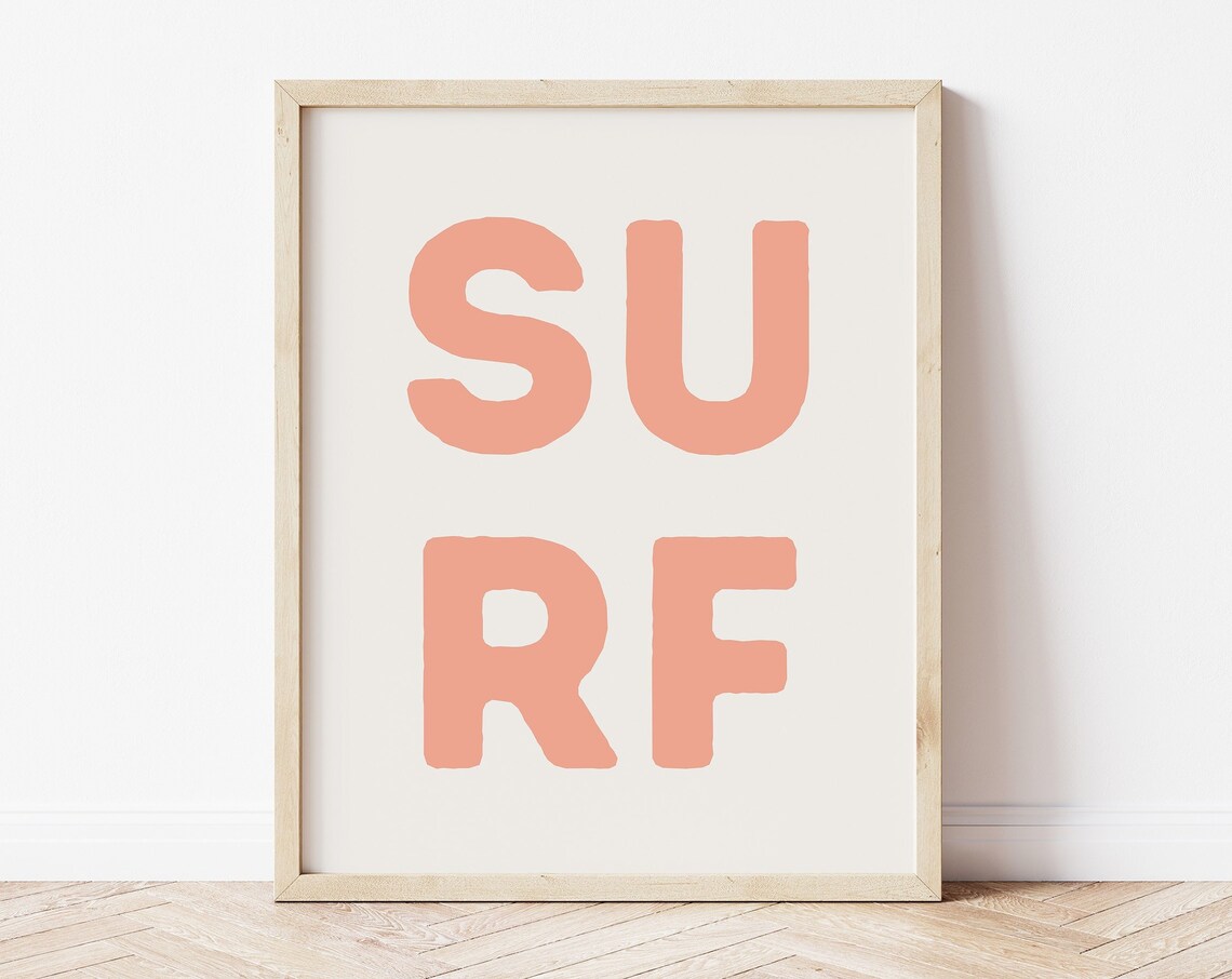 Surf Split Letter Coral Block Framed Poster for Coastal Teen Room