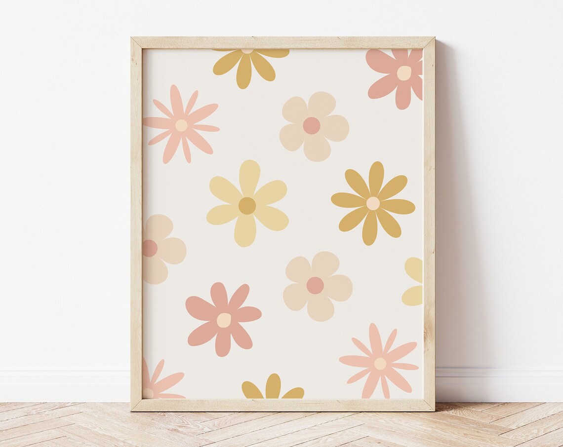 Neutral Boho Flowers Nursery Art Print, Girl Decor
