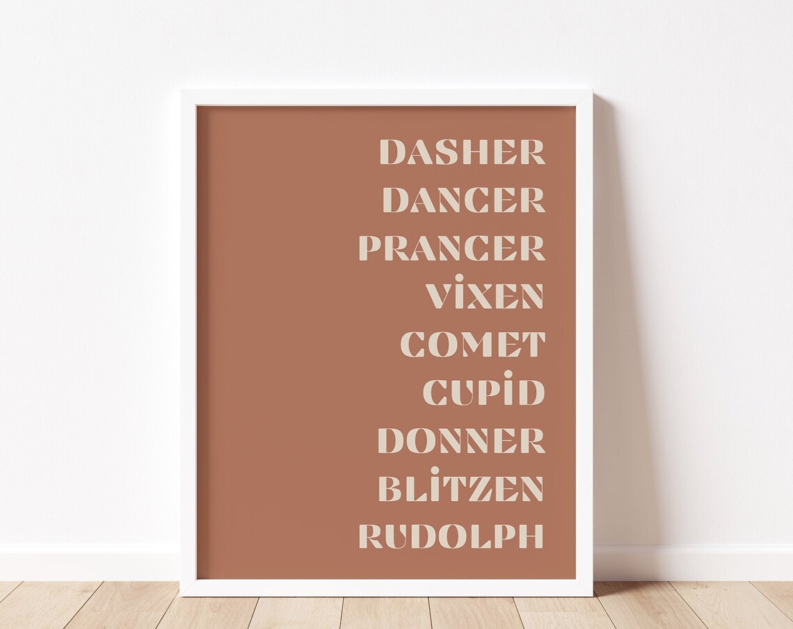Reindeer Names Rust Dasher Dancer Prancer Rudolph Christmas Poster