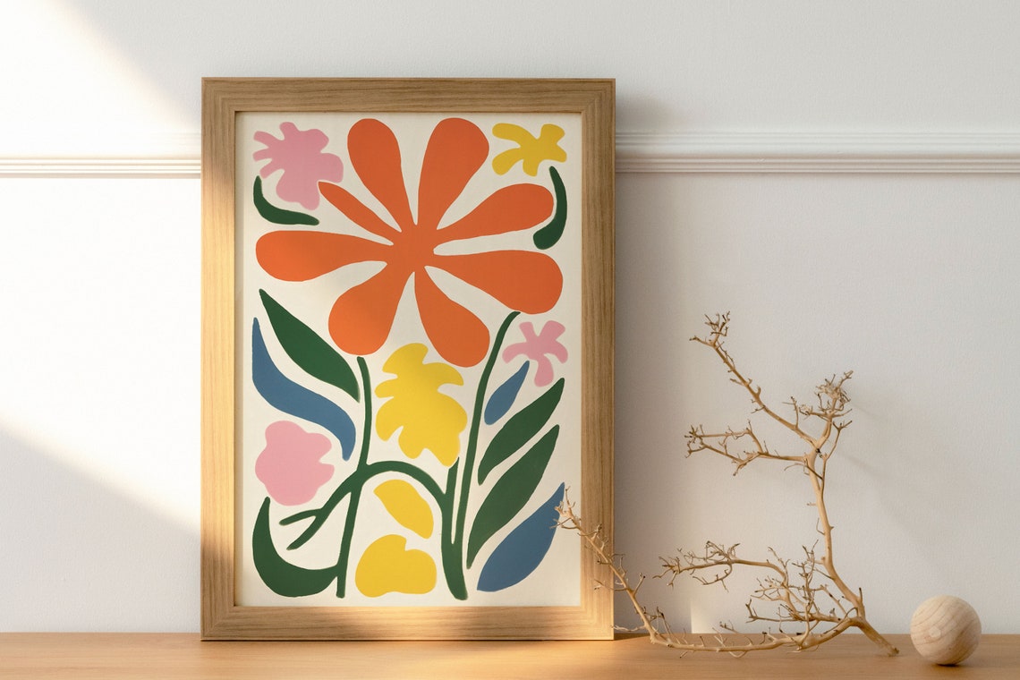 Bold Orange Bloom Pink Yellow Accent Modern Botanical Poster