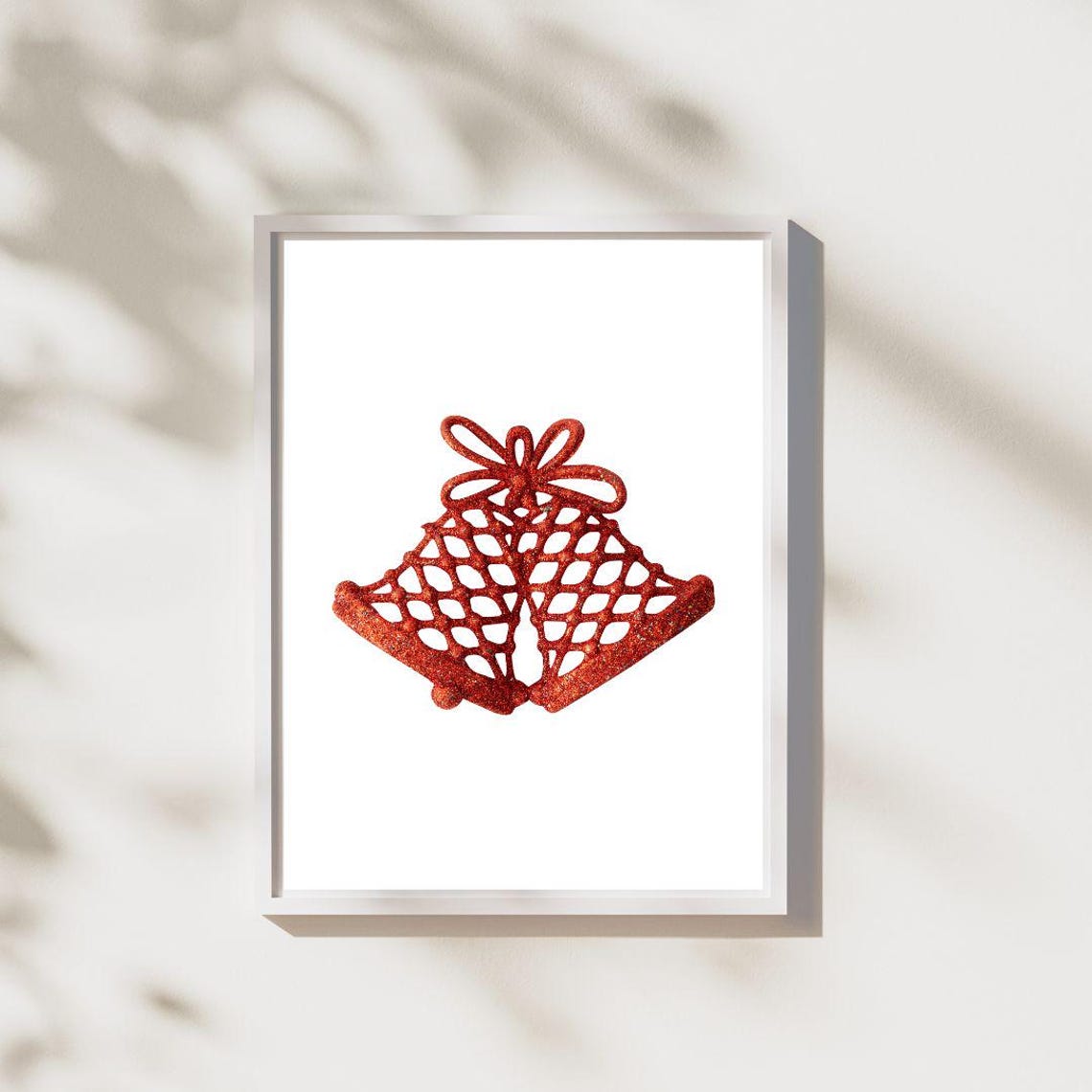 Red Glitter Christmas Bells Lattice Holiday Ornament Poster Art - Image 2