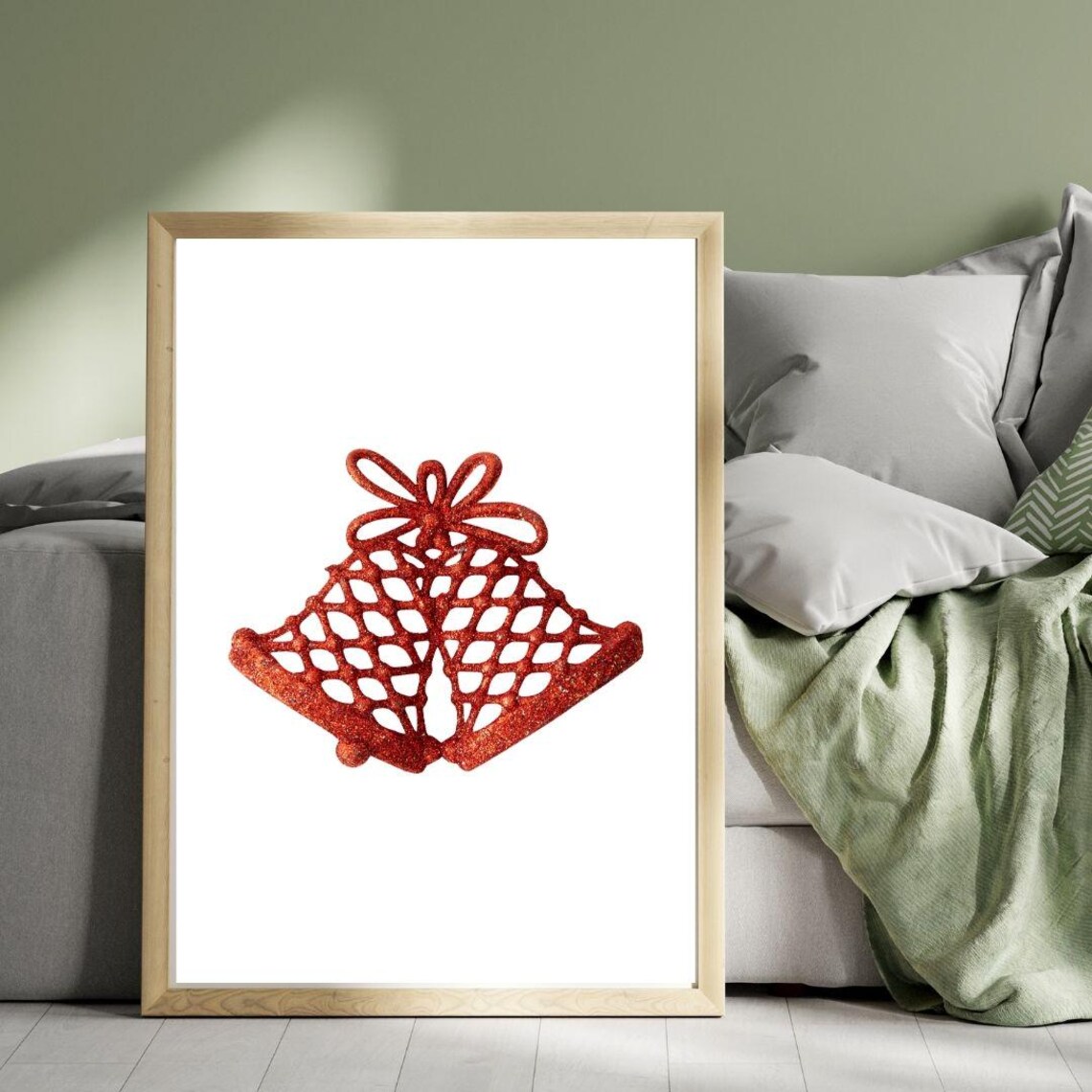 Red Glitter Christmas Bells Lattice Holiday Ornament Poster Art - Image 3