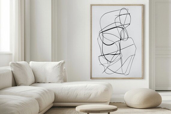 Abstract Black Line Scribble Minimalist Modern Art Gallery Poster