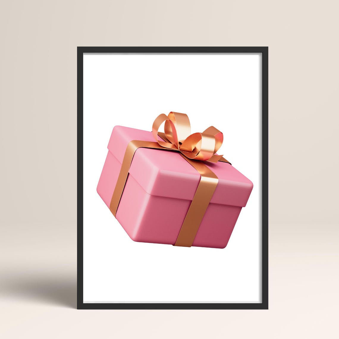 Glossy Pink 3D Gift Box Gold Ribbon Birthday Party Fun Art Poster - Image 2