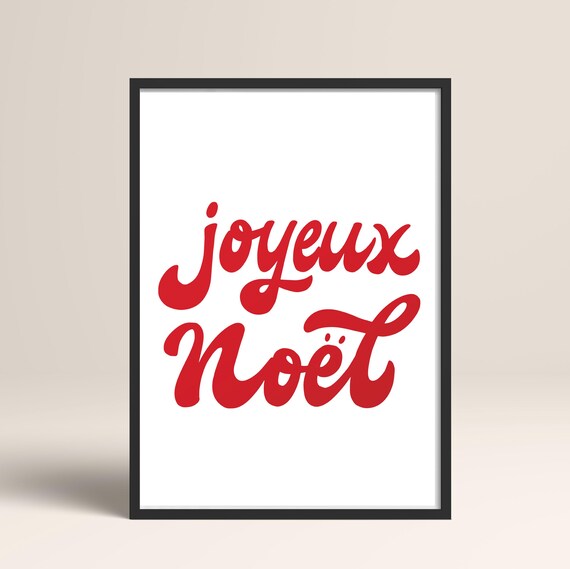 Joyeux Noel Bold Red Retro Script French Christmas Holiday Poster