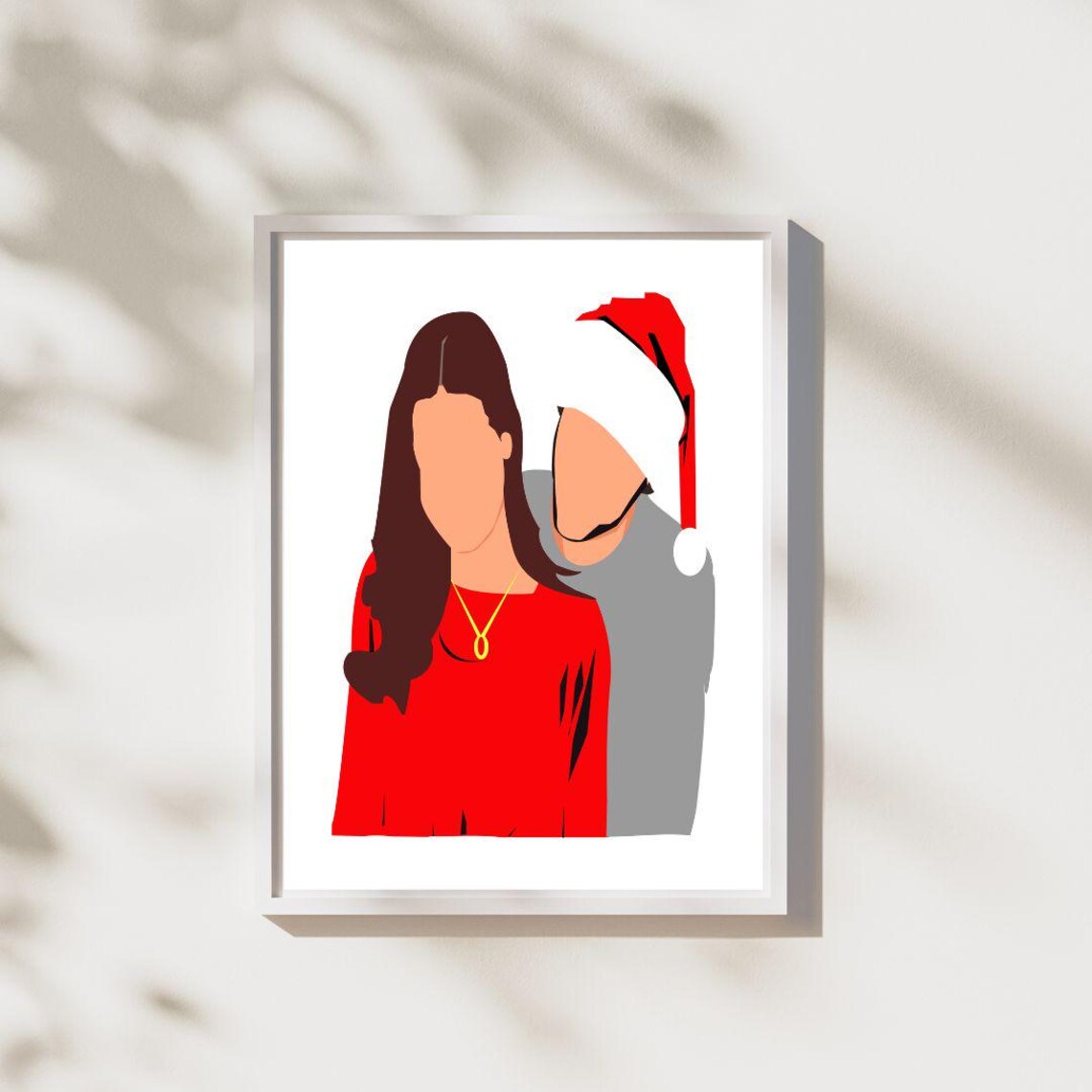 Faceless Christmas Couple With Santa Hat Modern Illustration Poster - Image 2