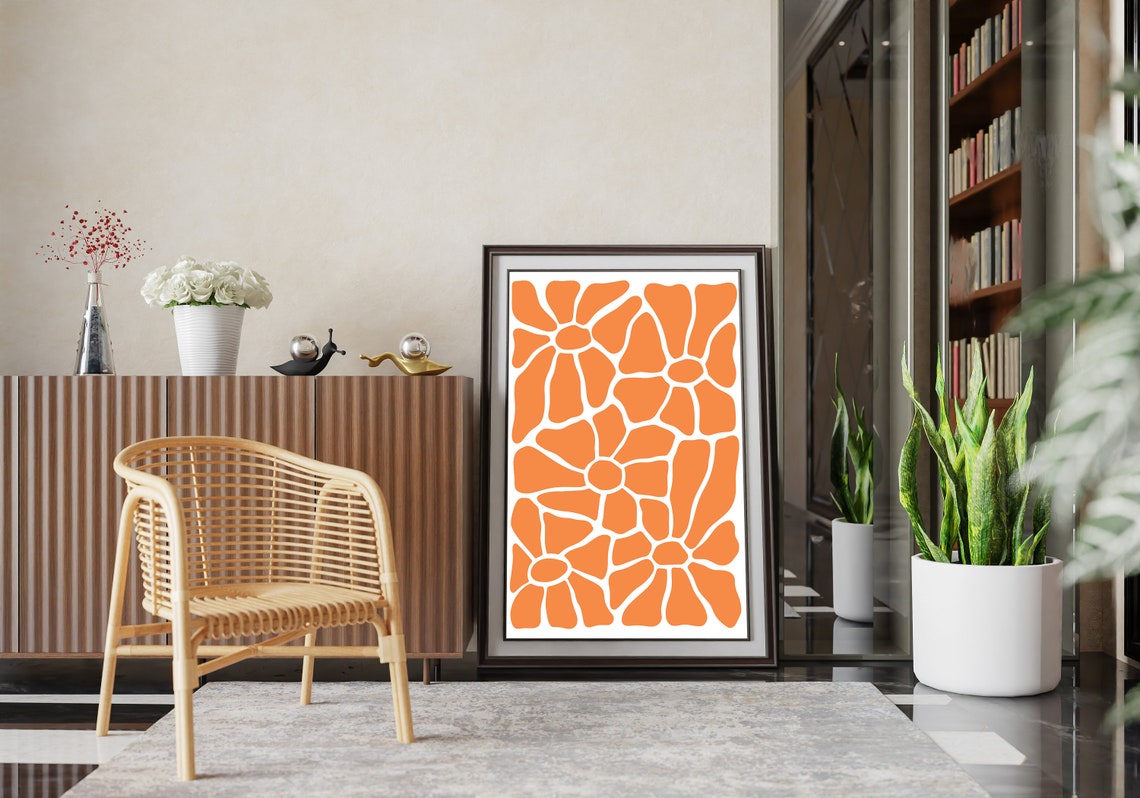 Orange Flower Pattern Matisse Style Modern Minimalist Botanical Poster - Image 2