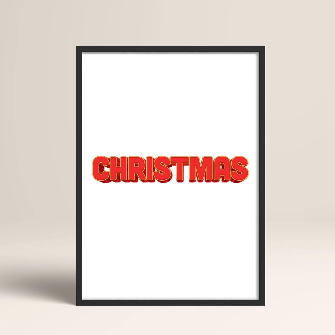 Bold Red 3D CHRISTMAS Block Letters Minimalist Holiday Poster