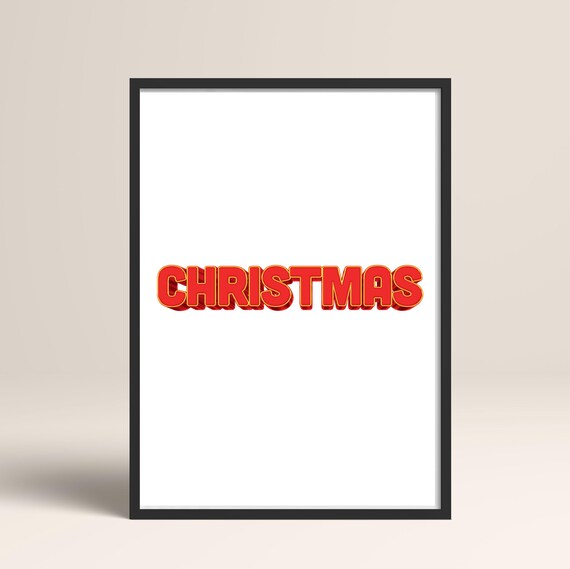 Bold Red 3D CHRISTMAS Block Letters Minimalist Holiday Poster