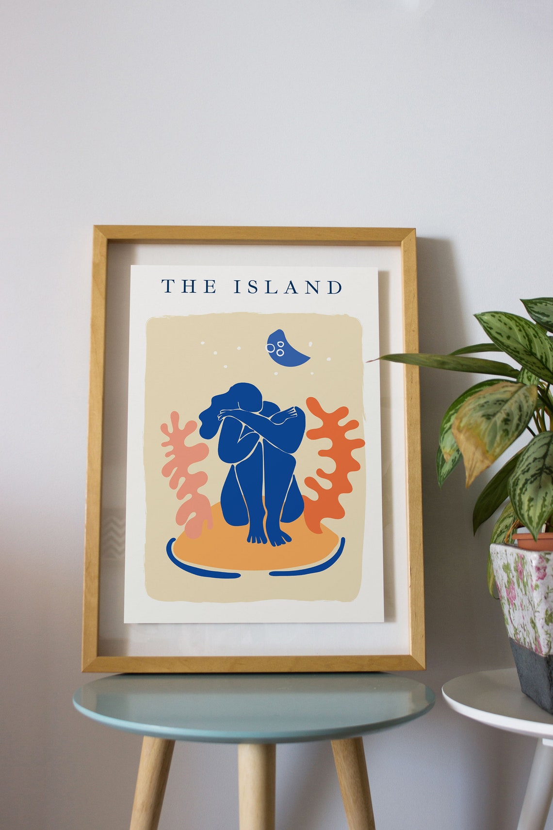 The Island Matisse Style Blue Figure Coral Abstract Art Poster - Image 2