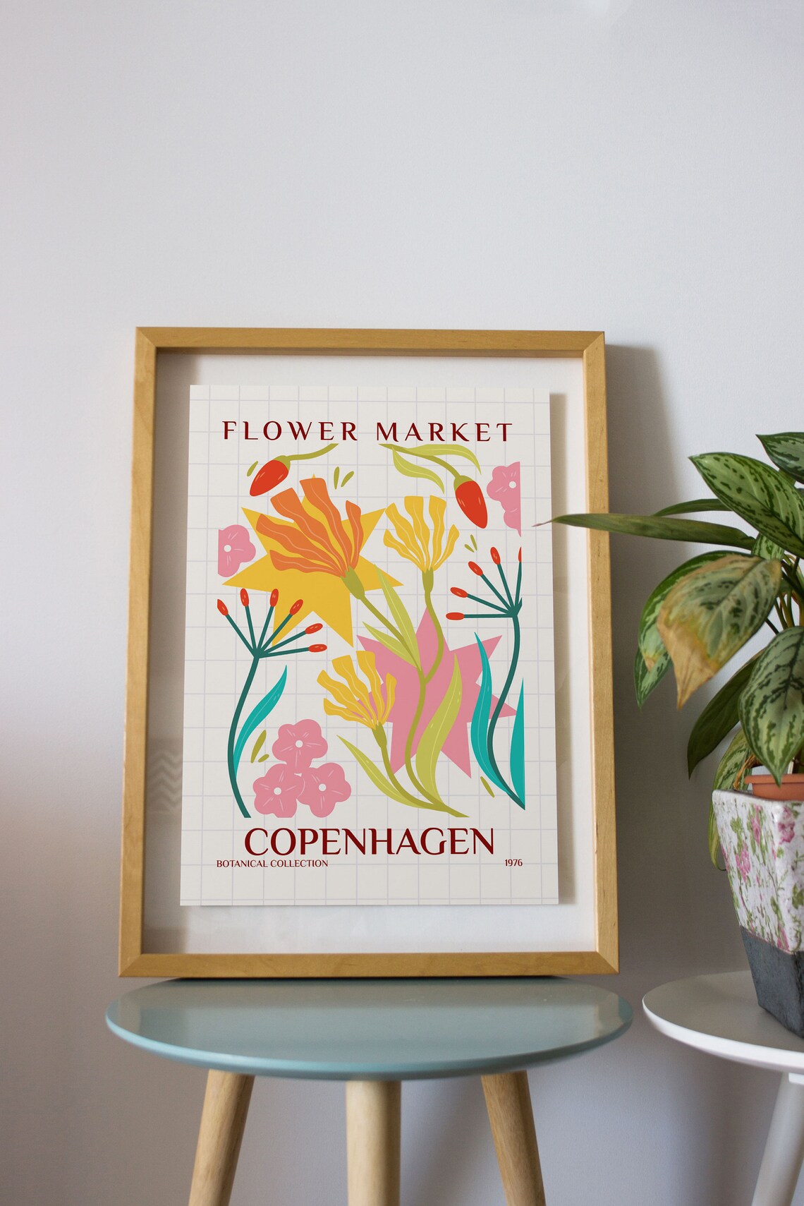 Copenhagen Flower Market 1976 Colorful Retro Botanical Poster
