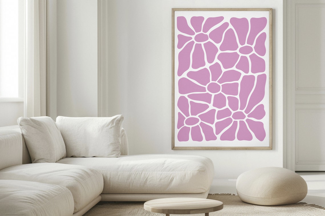 Pink Flower Pattern Matisse Style Soft Minimalist Botanical Poster