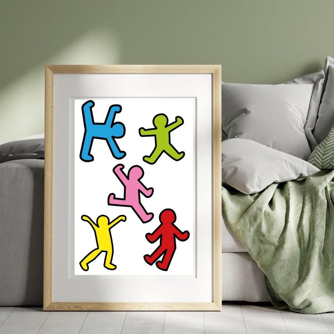Keith Haring Style Five Colorful Dancing Figures Joyful Pop Art Poster - Image 2