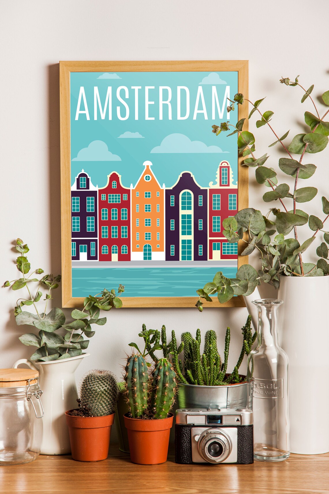 Amsterdam Canal Houses Colorful Retro Dutch Travel Scene Poster - Image 2