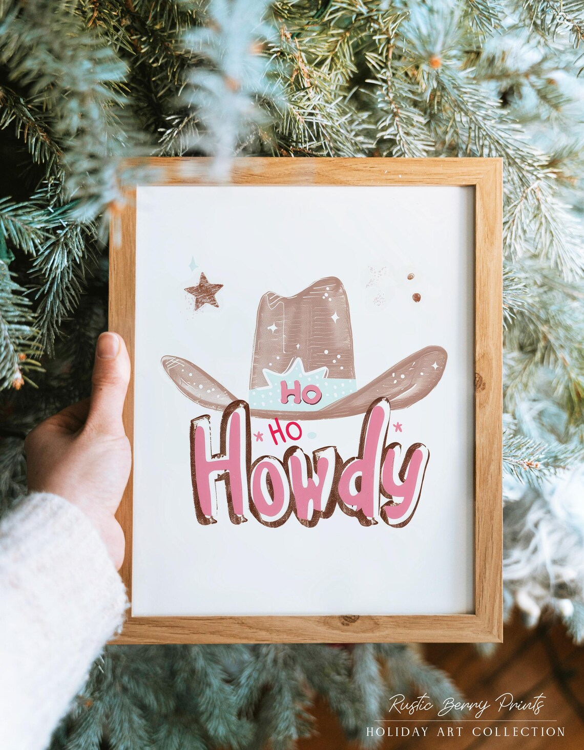 Ho Ho Howdy Pink Cowboy Hat Western Christmas Quote Holiday Art Poster