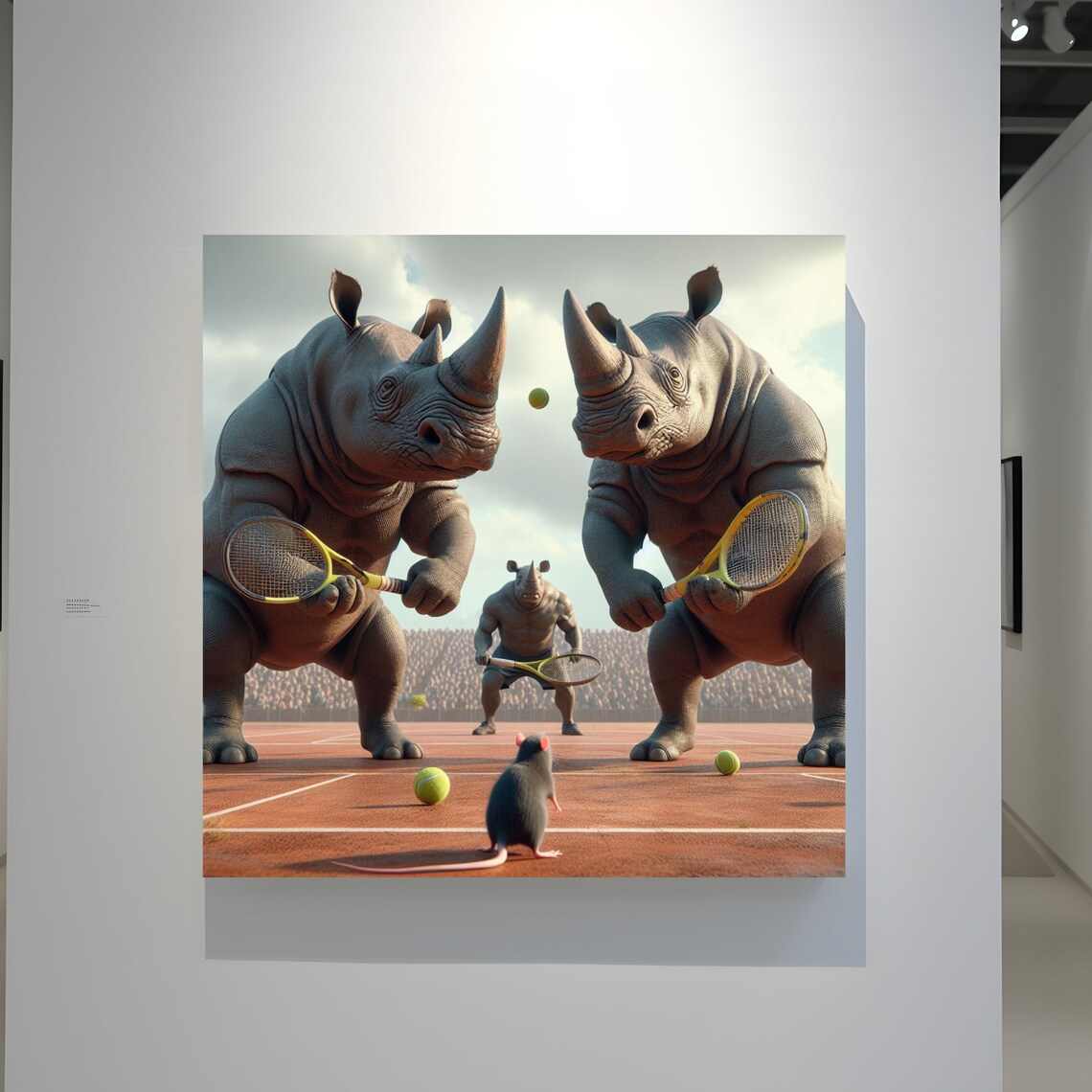 Rhinos Playing Tennis Doubles On A Clay Court Comedy Animal Poster - Image 3