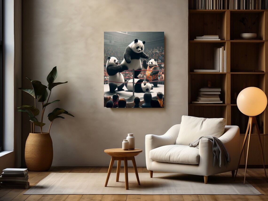 Whimsical Pandas Wrestling in a Ring Before a Cheering Crowd Poster - Image 2