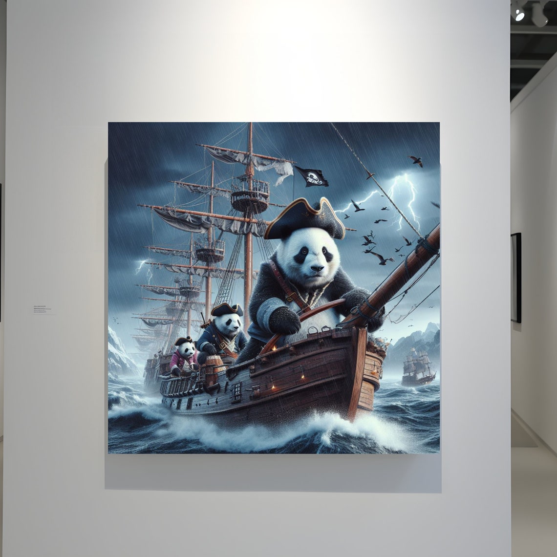 Whimsical Pirate Pandas Sailing a Ship Through a Stormy Sea Poster - Image 3