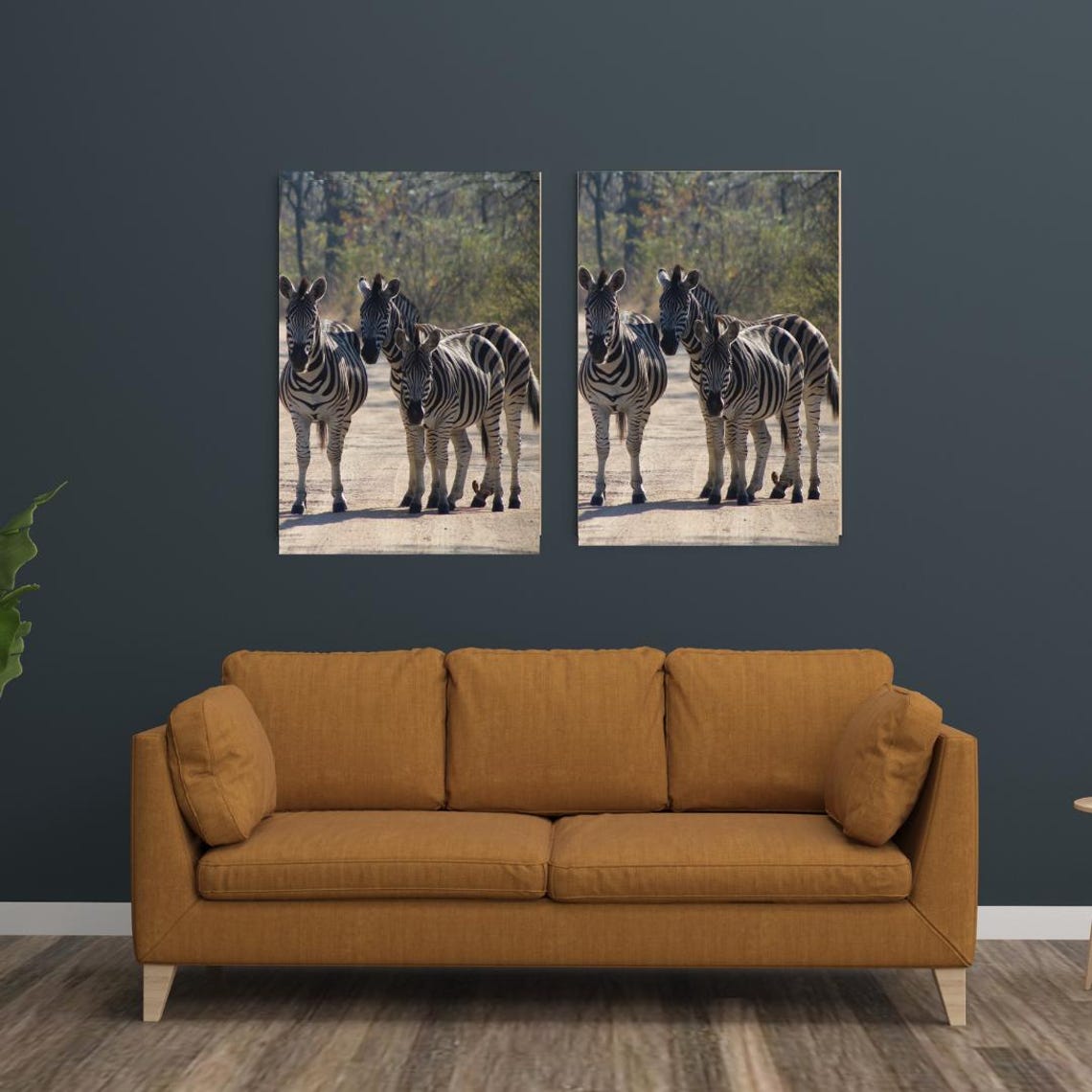 Three Zebras Standing On A Dusty Safari Road Facing The Camera Poster - Image 3