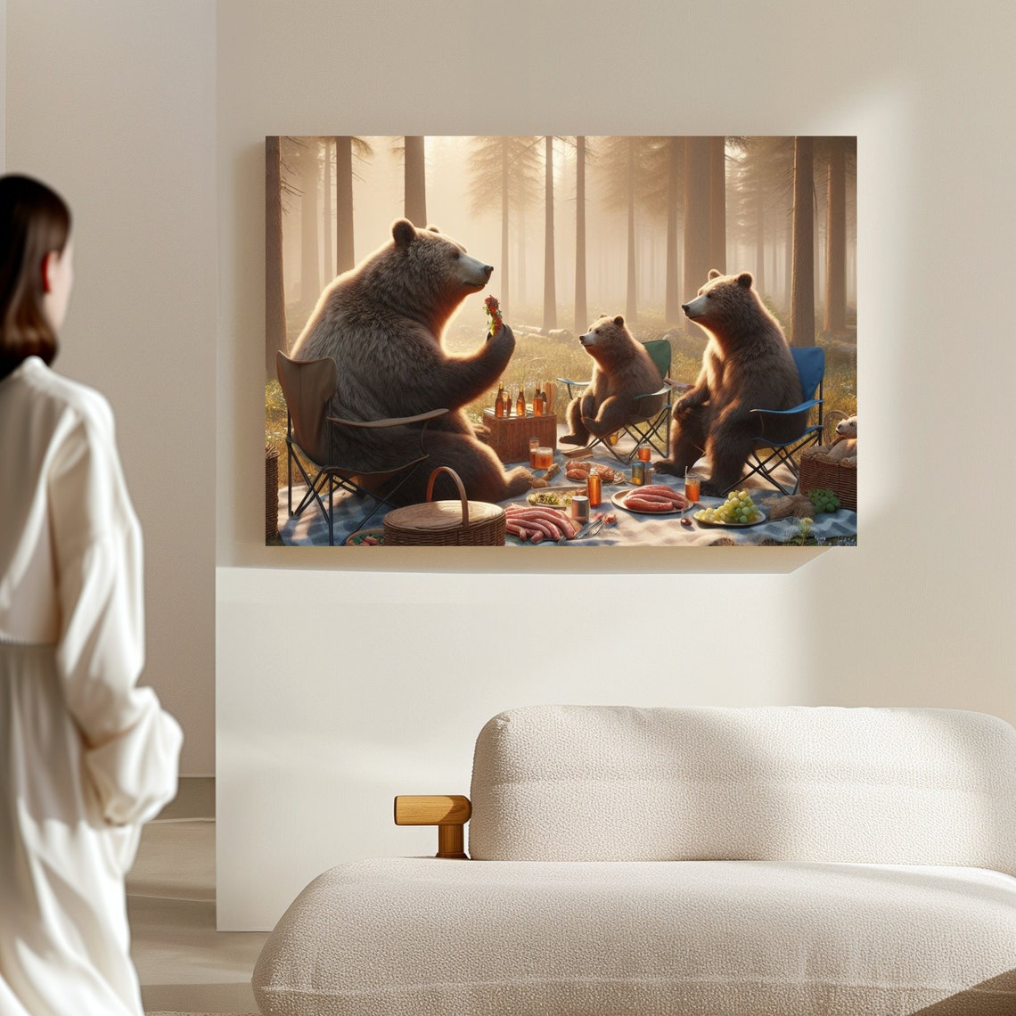 Three Brown Bears Enjoying A Forest Picnic Together Funny Poster - Image 4