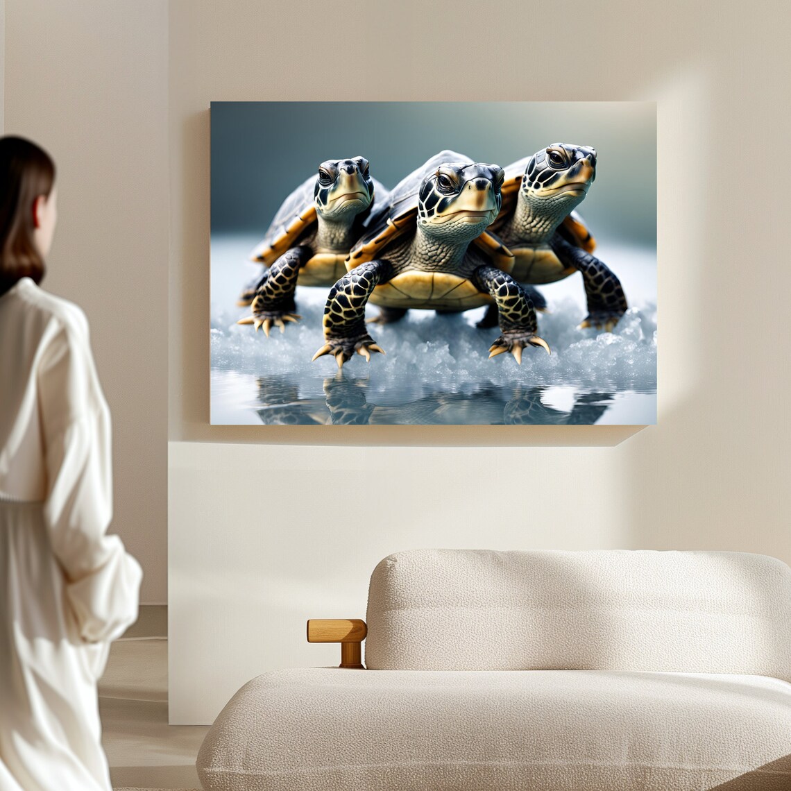 Three Baby Sea Turtles Walking Together On Glistening Ice Poster - Image 4