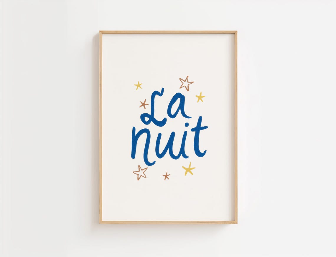 La Nuit Print Typography Wall Art Nursery Prints Toddler Bedroom Sleep Tight Sleeping Animals Bedtime Nighttime