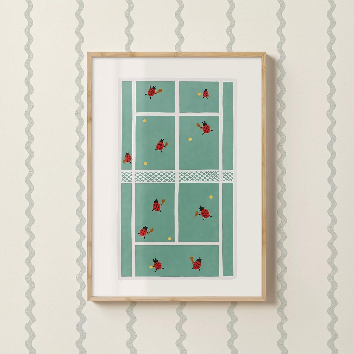 Ladybug Tennis Match Cute Sports Nursery Illustrated Wall Art