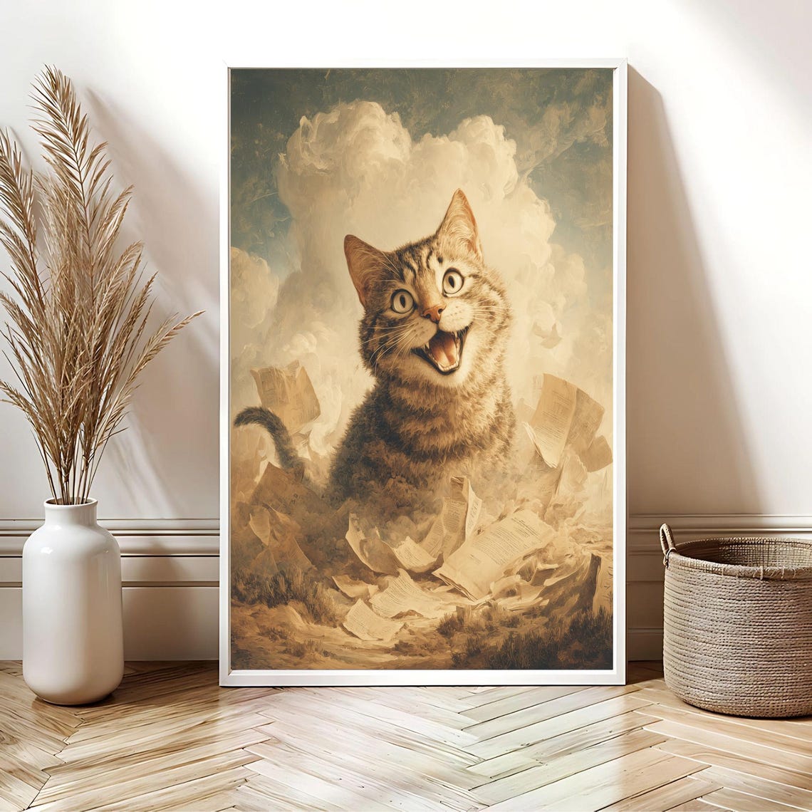 Smiling Dream Cat Floating Among Clouds Surreal Fantasy Art Poster - Image 2