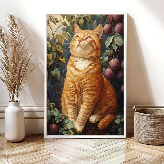 Orange Tabby Cat Floral Poster Art Nouveau Print Alphonse Mucha Vintage Style For And Lover Home Decor