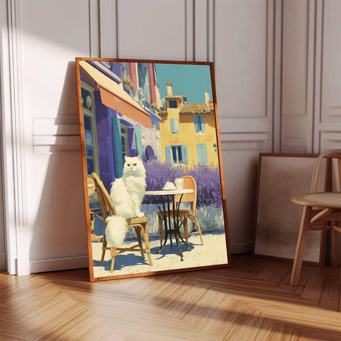 French Lavender Cafe White Cat Provence Terrace Summer Poster - Image 2