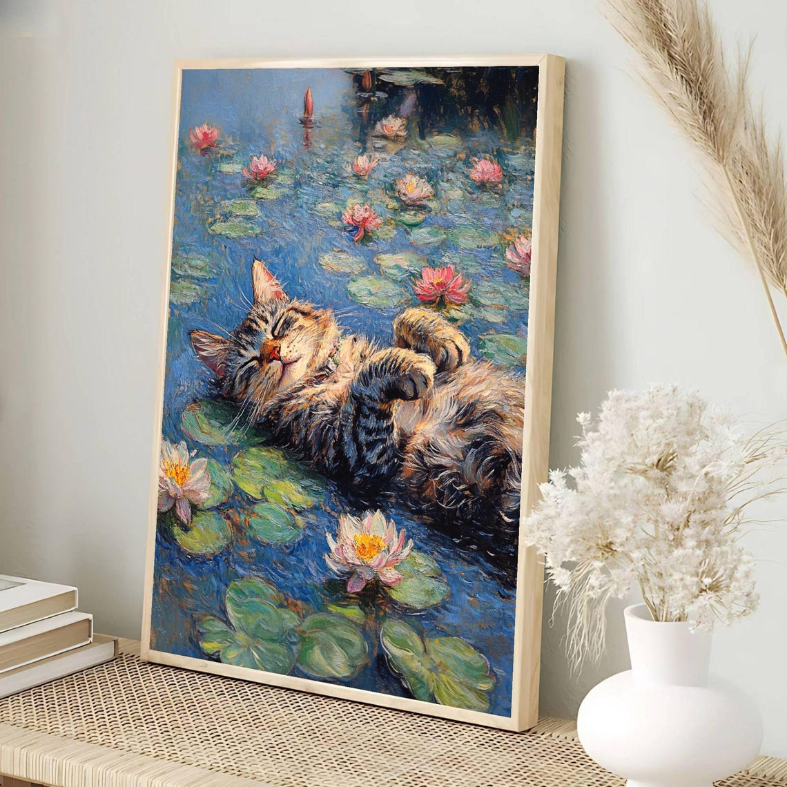 Monet Waterlilies Cat Art Print Impressionist Decor Pet Lovers Gift Classic Style Impressionism - Image 3