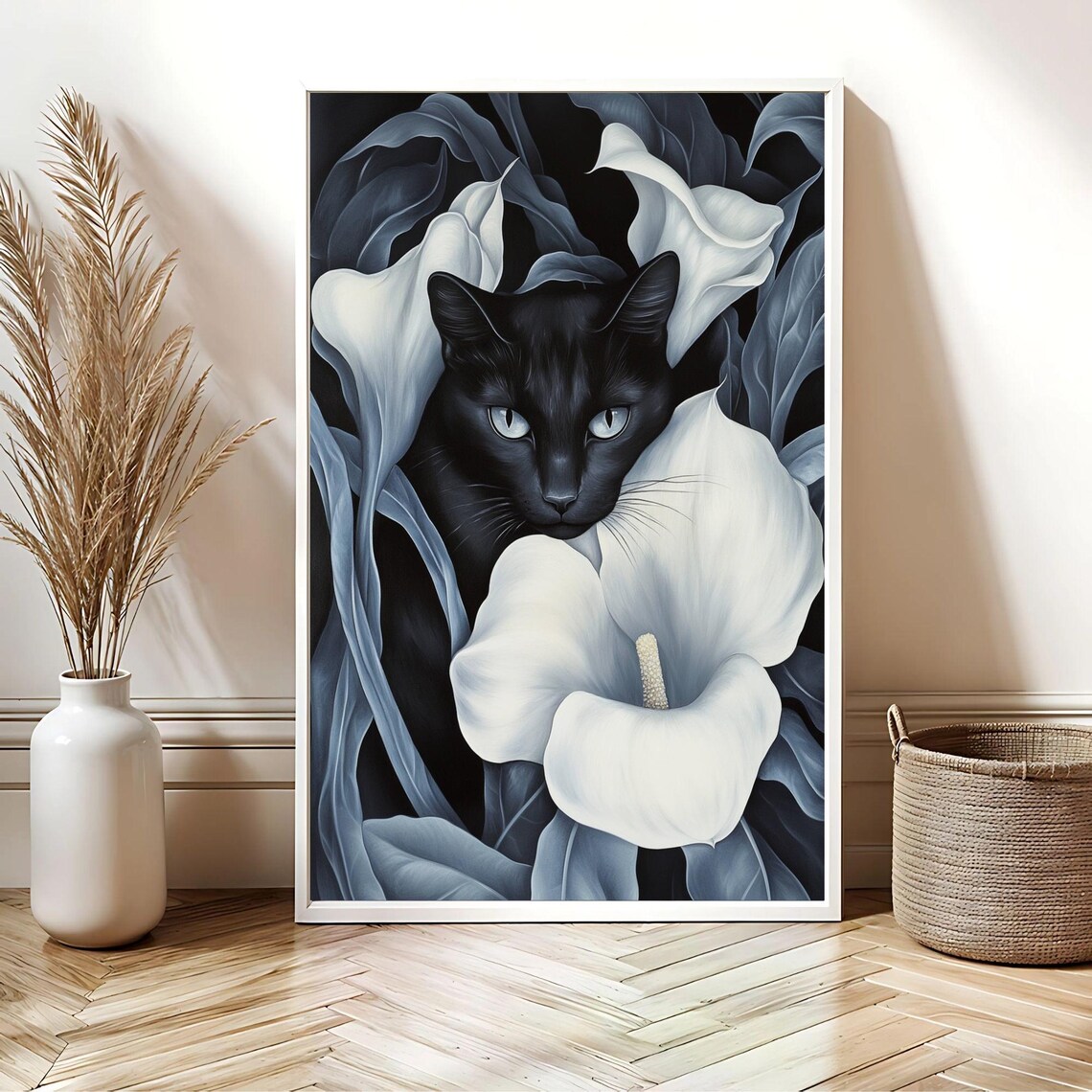 Black Cat Among White Calla Lilies Georgia OKeeffe Art Poster - Image 5
