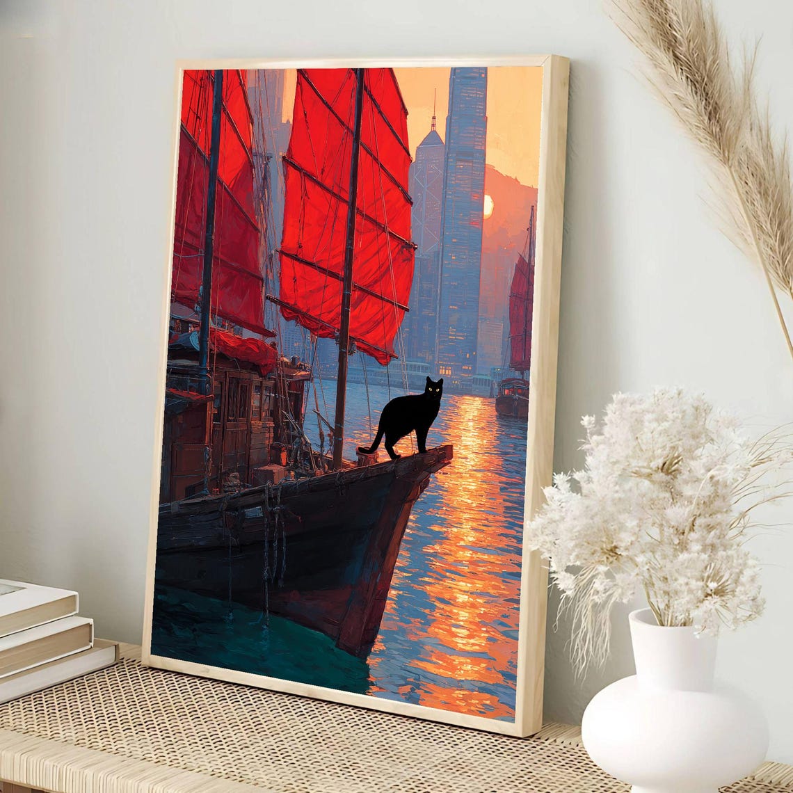 Victoria Harbor Sunset Art Print, Modern Seascape - Image 2
